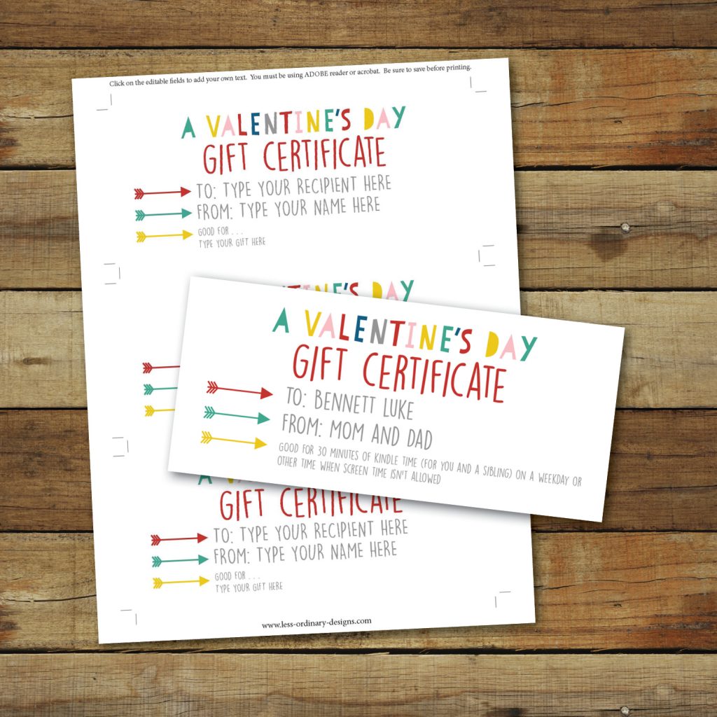 FREE PRINTABLE: Valentine's Day gift certificates - Sara Luke Creative